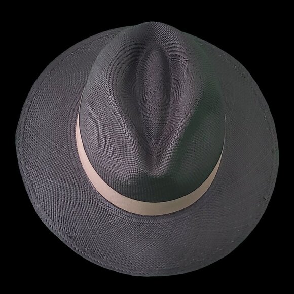 M.A.M.A. - Fedora Women\'s Black Straw Hat, Beige Ribbon